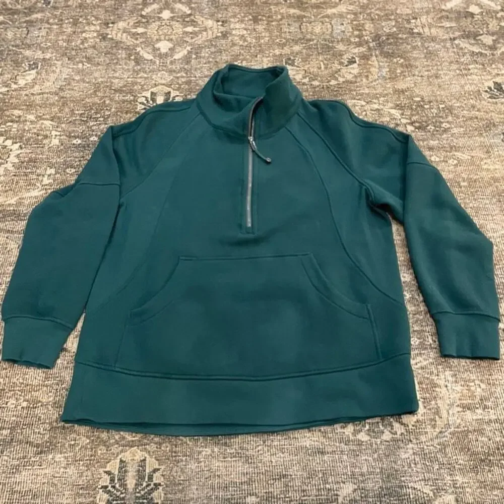 Lululemon Half Zip Pullover Sweatshirt Womens M/L Green Fleece Lined Mock Neck